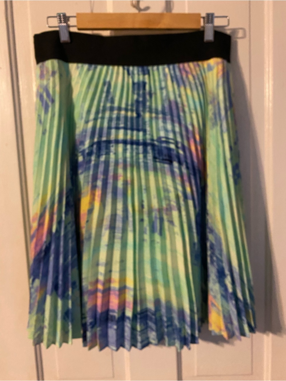 Apt. 9 Pleated Watercolor Skater Skirt in Mint, Blue & Yellow